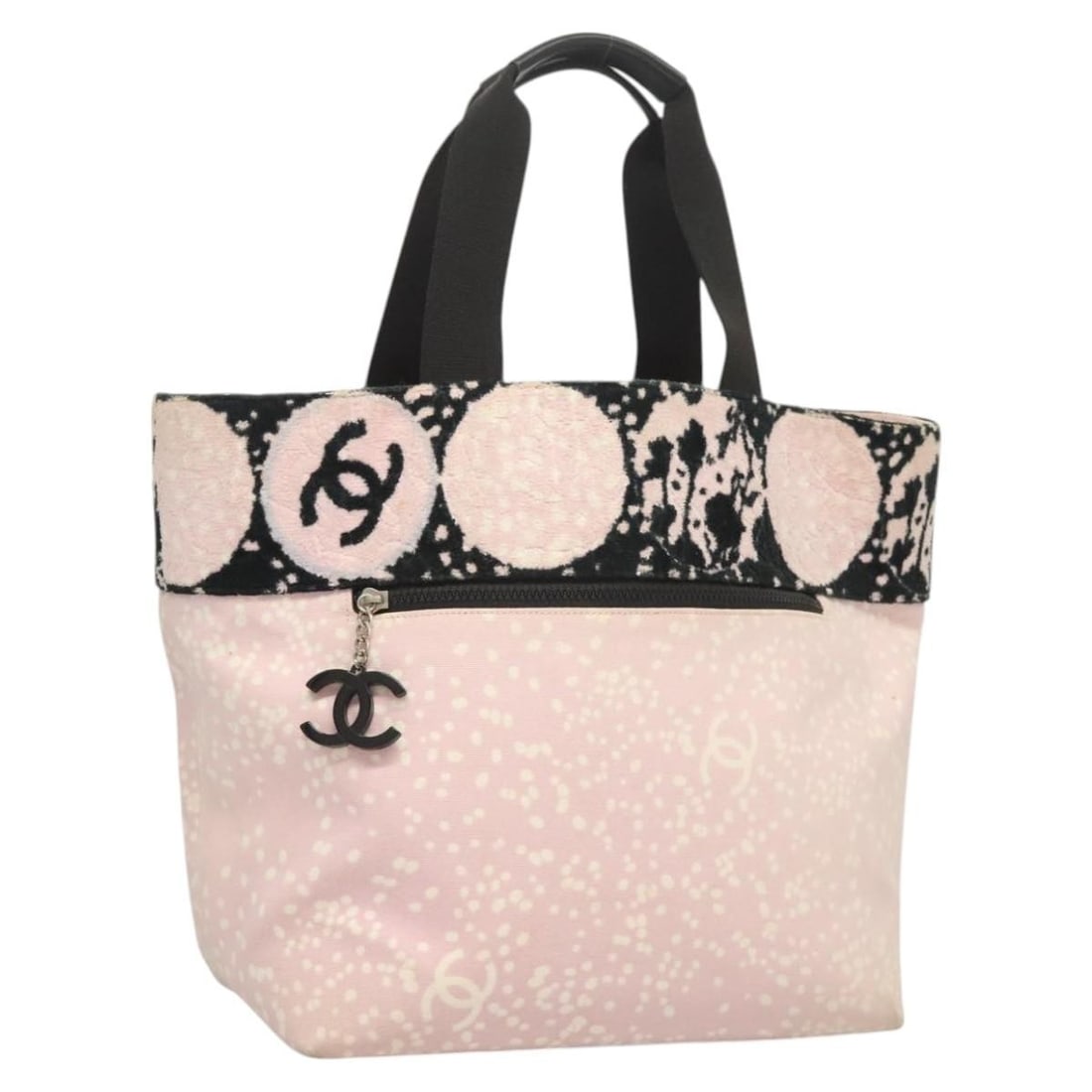 Pink Quilted Canvas Biarritz Tote by Chanel 30cm: Pink Quilted Canvas Biarritz Tote by Chanel 30cm This Chanel Biarritz Tote features a quilted pink canvas design, offering a fashionable and practical accessory for everyday use. Designed for women, i