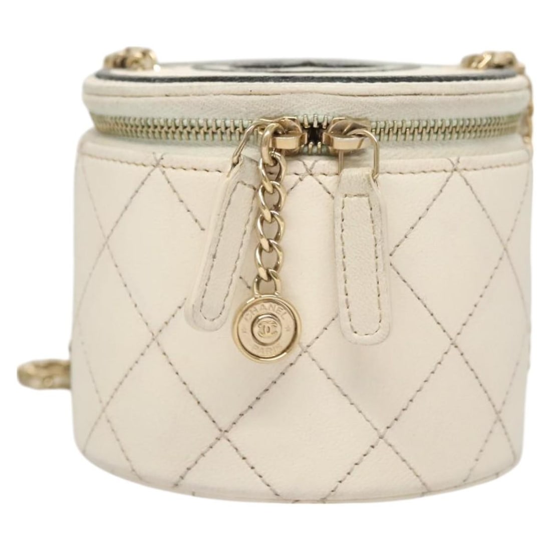 White Quilted Leather Round Vanity Shoulder Bag by Chanel CC (1 of 18)