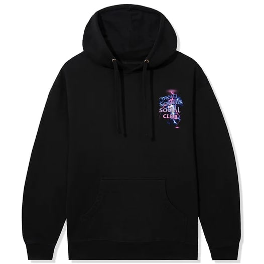 Black Bolt From The Blue Hoodie by Anti Social Social Club: Black Bolt From The Blue Hoodie by Anti Social Social Club This Anti Social Social Club Bolt From The Blue hoodie in black features the brand's iconic logo and distinctive "Bolt From The Blue" graphic