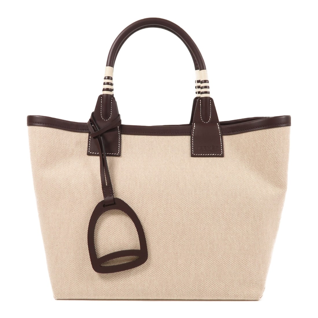 HERMES Steeple 25 Tote Bag Ecru Rouge Leather Canvas: HERMES Steeple 25 Tote Bag Ecru Rouge Leather Canvas Introducing the HERMES Steeple 25 Tote Bag, a luxurious blend of Toile H canvas and Swift leather in an elegant ecru and rouge Sellier color scheme