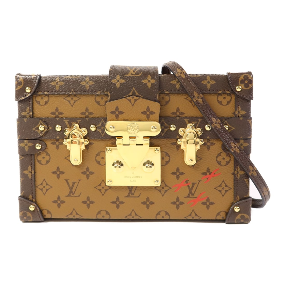 LOUIS VUITTON Petite Malle Shoulder Bag Monogram Reverse M45960 Brown: LOUIS VUITTON Petite Malle Shoulder Bag Monogram Reverse M45960 Brown Introducing the LOUIS VUITTON Petite Malle Shoulder Bag, a stylish accessory that embodies luxury and practicality. Crafted from d