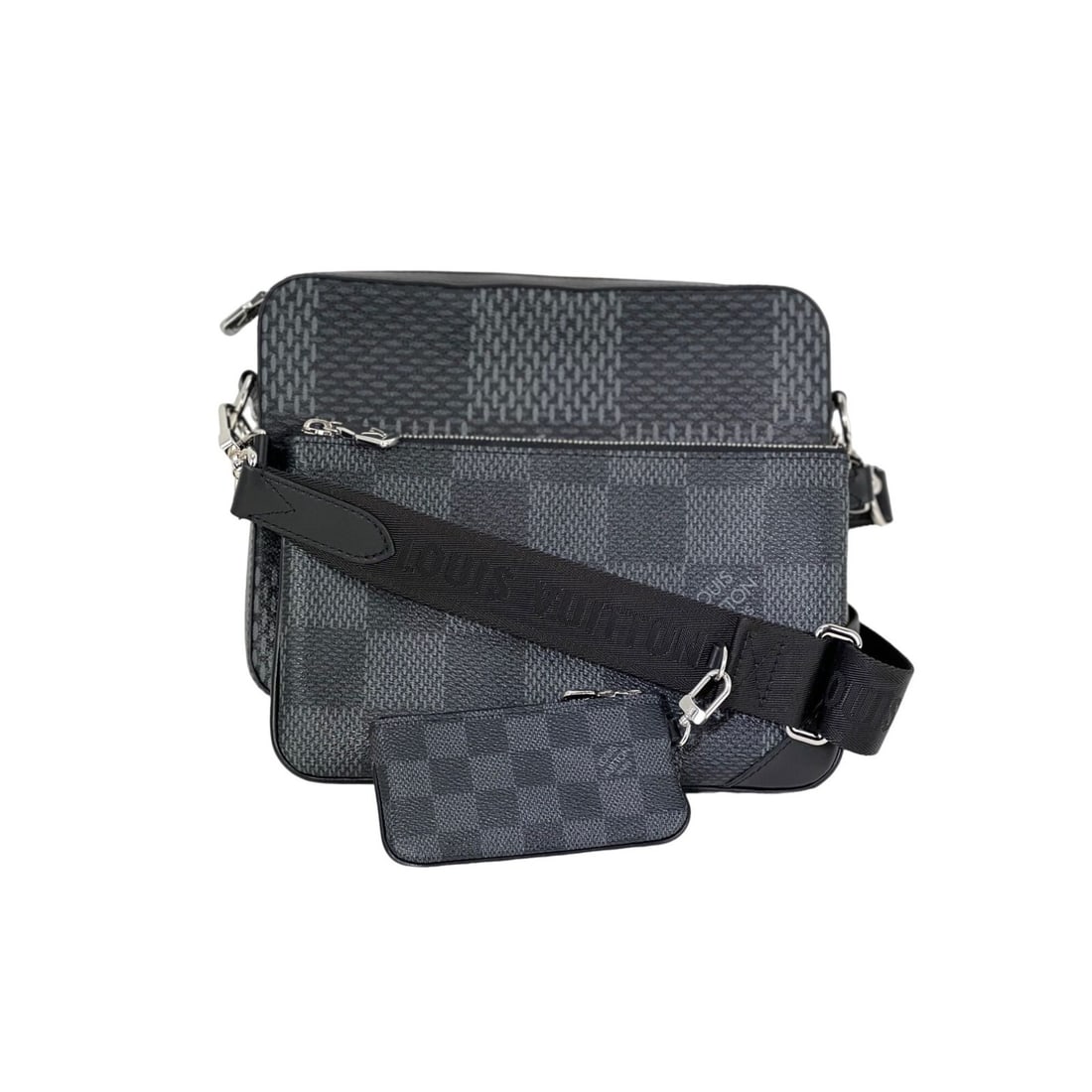 Louis Vuitton Trio Messenger Bag Damier Graphite Gray Canvas: Louis Vuitton Trio Messenger Bag Damier Graphite Gray Canvas Introducing the LOUIS VUITTON Trio Messenger Bag, a stylish accessory designed for the modern man. Crafted from premium Damier Graphite can