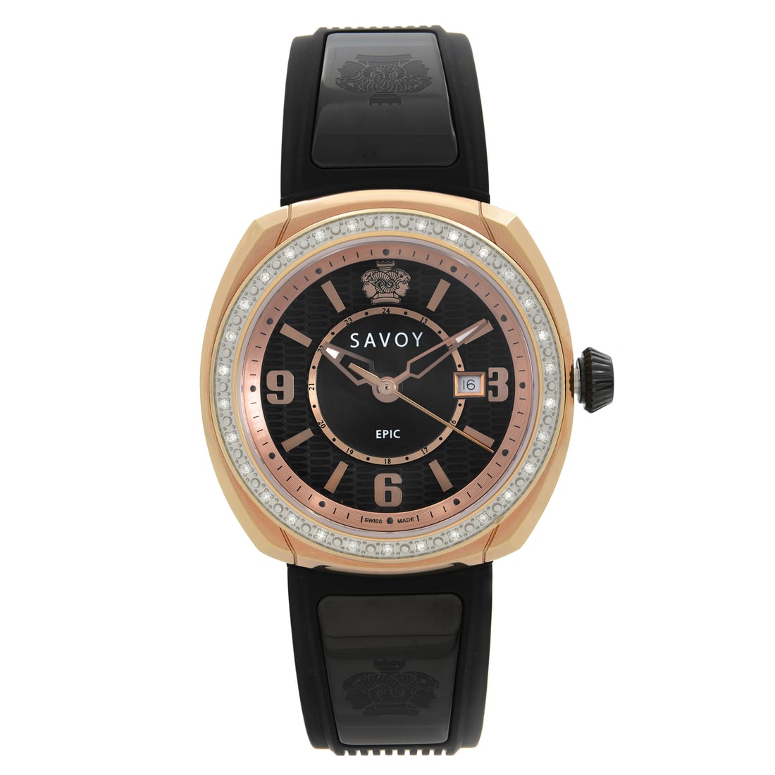 Savoy Epic Quartz Ladies Watch 36mm Black Dial Diamonds Rose Gold G4004J.02A.RB04: Savoy Epic Quartz Ladies Watch 36mm Black Dial Diamonds Rose Gold G4004J.02A.RB04 Experience elegance with the Savoy Epic 36mm Ladies Watch, a perfect blend of style and functionality. This stunning t