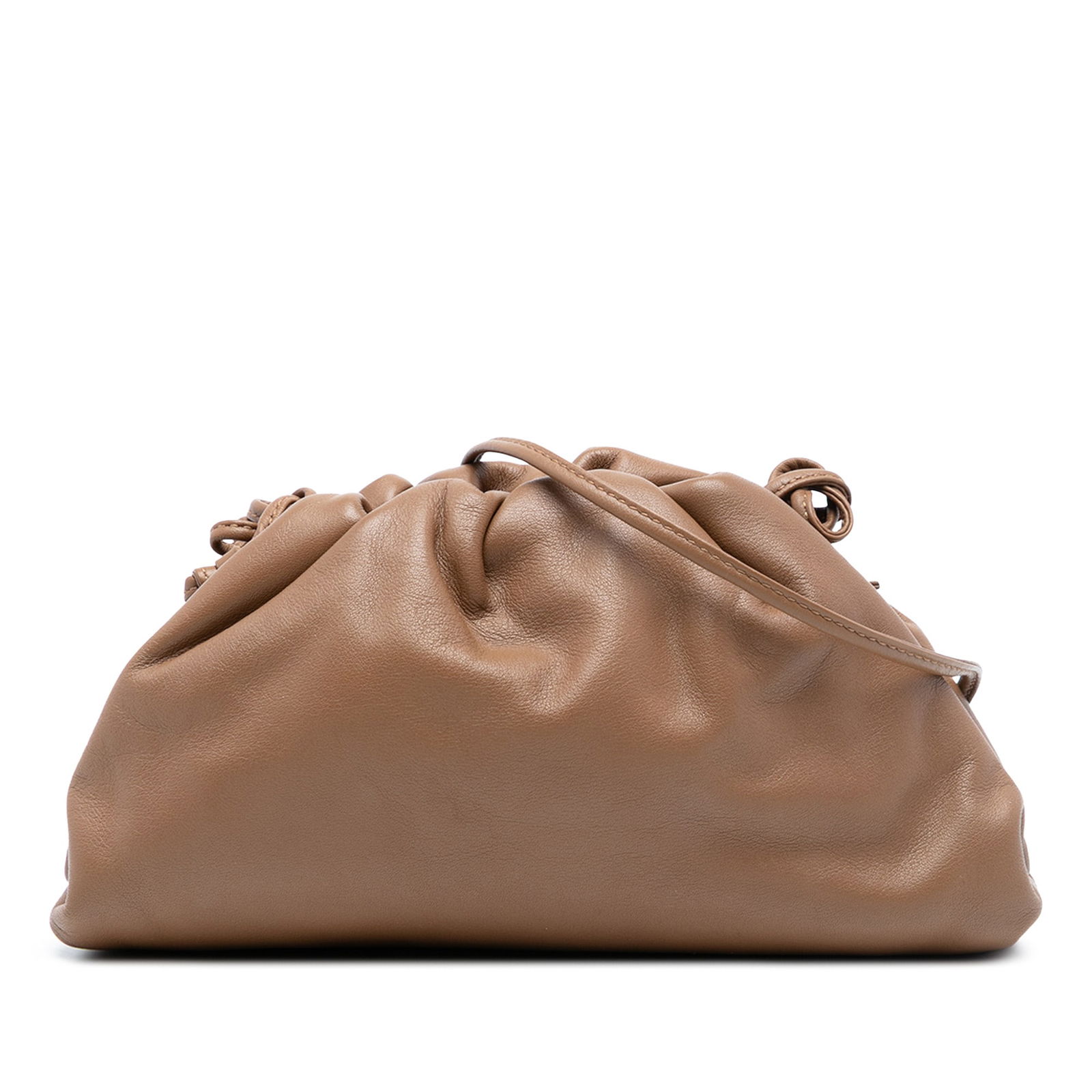 Mini Pouch Crossbody Bag in Brown Lambskin by Bottega Veneta: Mini Pouch Crossbody Bag in Brown Lambskin by Bottega Veneta This Bottega Veneta Lambskin The Mini Pouch Crossbody features a brown leather exterior, a flat leather strap, and a magnetic snap closure.