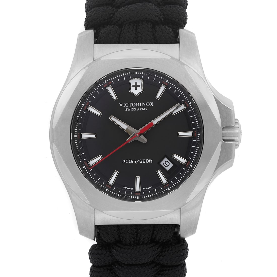 Victorinox Swiss Army I.N.O.X 43mm Black Dial Quartz Men's Watch: Victorinox Swiss Army I.N.O.X 43mm Black Dial Quartz Men's Watch The Victorinox Swiss Army I.N.O.X is a stylish and durable 43mm wristwatch designed for casual wear. Featuring a sleek black dial with