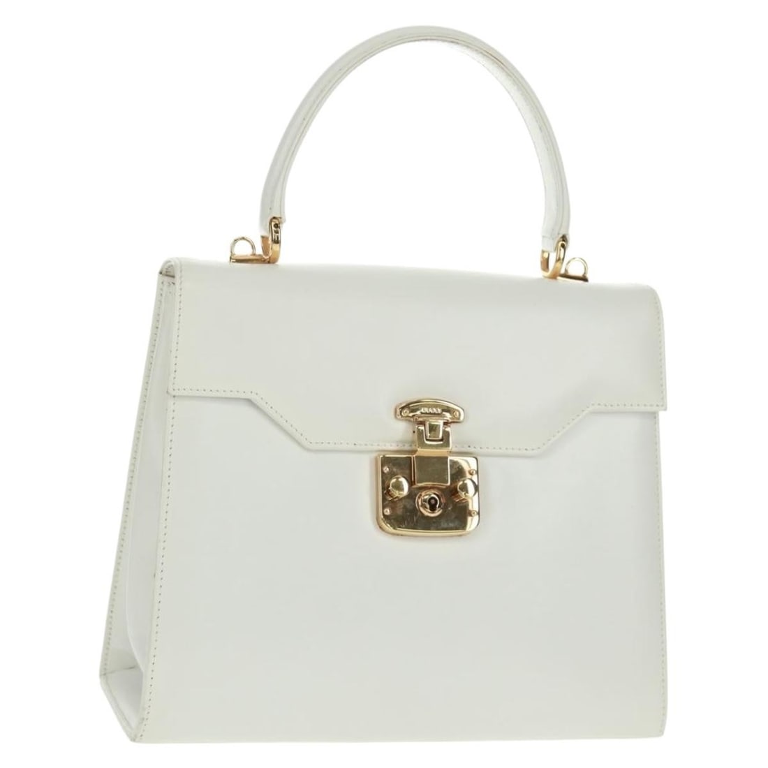 White Leather Gucci Ready Lock Handbag with Gold Accents and Mirror (1 of 18)