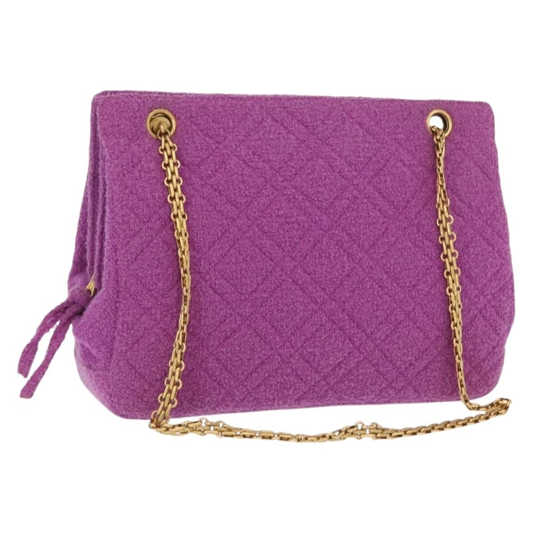 Chanel Purple Tweed Shoulder Bag with Gold Tone Chain and Pouch: Chanel Purple Tweed Shoulder Bag with Gold Tone Chain and Pouch This CHANEL shoulder bag features a stylish purple and gold tweed canvas exterior, complemented by gold-tone CC details. Designed with a
