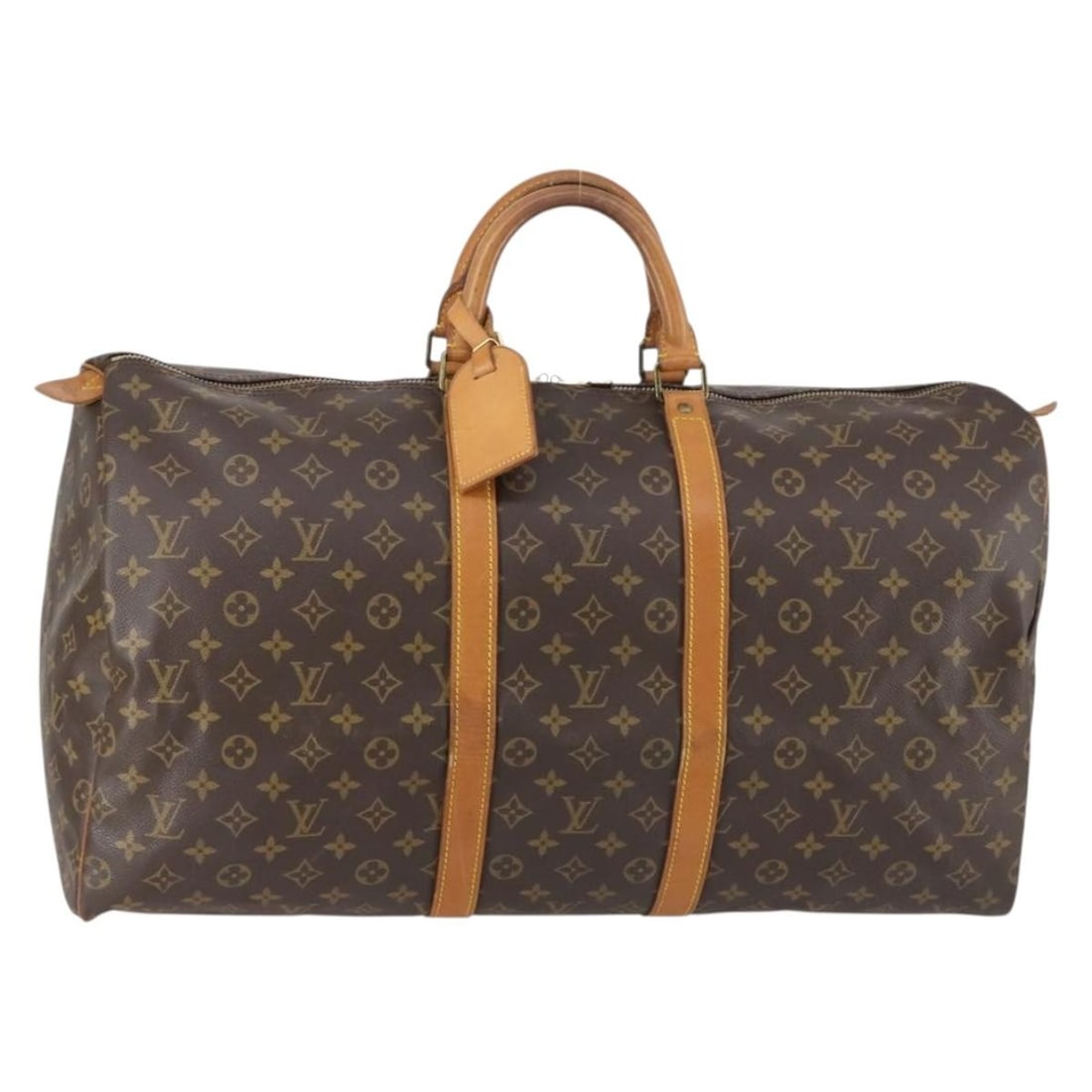 55cm Louis Vuitton Monogram Canvas Keepall Unisex Travel Bag: 55cm Louis Vuitton Monogram Canvas Keepall Unisex Travel Bag This pre-owned Louis Vuitton Keepall 55 is a unisex travel bag crafted from brown monogram canvas. It features a spacious design suitable f