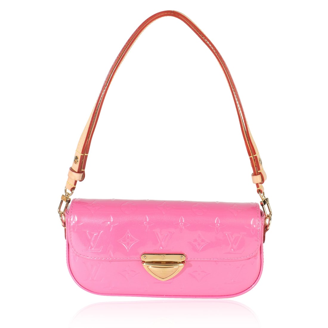 Louis Vuitton Malibu Street Pochette Pink Vernis Shoulder Bag with Strap: Louis Vuitton Malibu Street Pochette Pink Vernis Shoulder Bag with Strap This Louis Vuitton Malibu Street Pochette is crafted from pink Monogram Vernis patent leather and features a push lock closure.