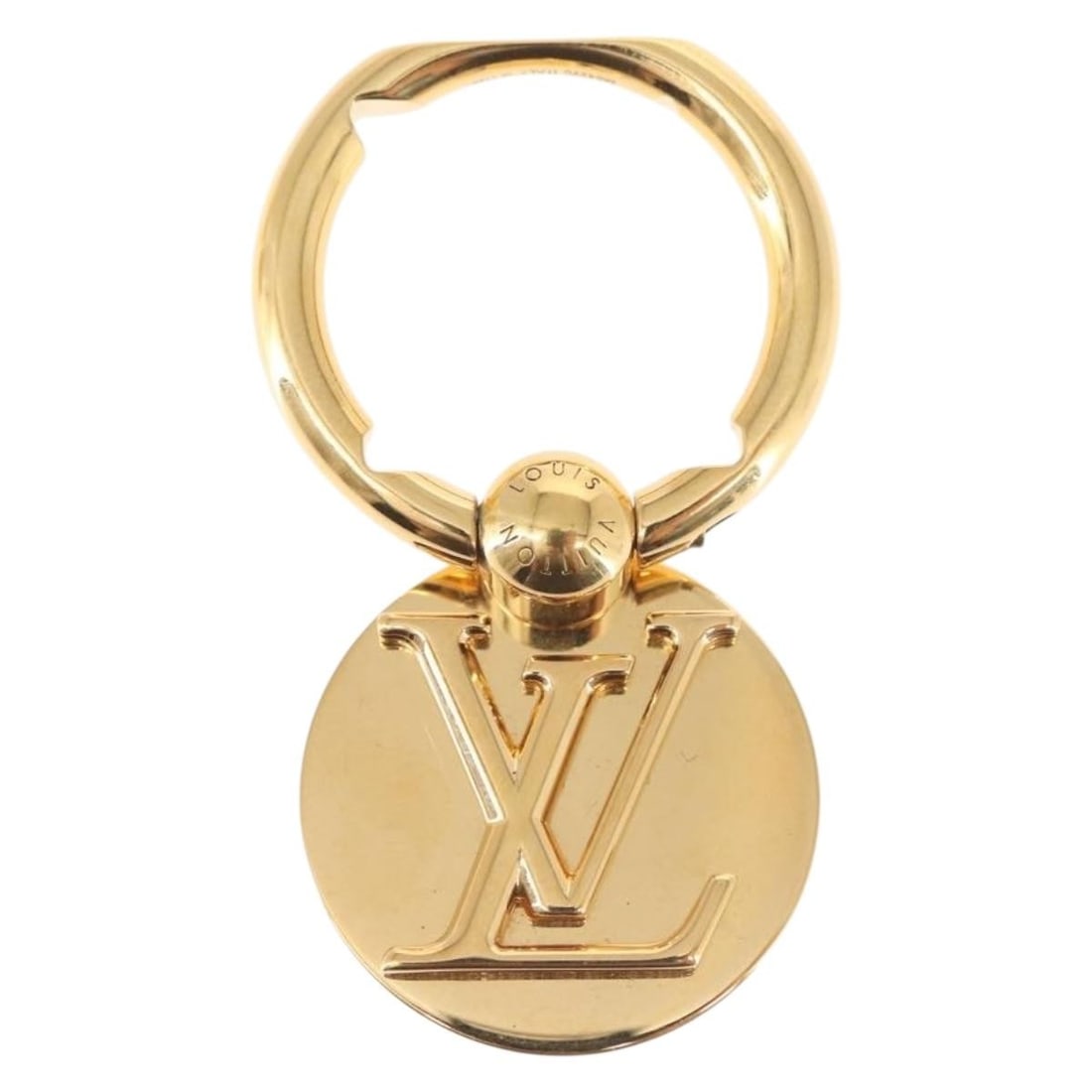 Louis Vuitton Gold Tone Metal Phone Ring 3.5cm: Louis Vuitton Gold Tone Metal Phone Ring 3.5cm This pre-owned Louis Vuitton phone ring for women is crafted from gold-colored metal. It measures 3.5 cm in width and was made in Italy. The item is in g