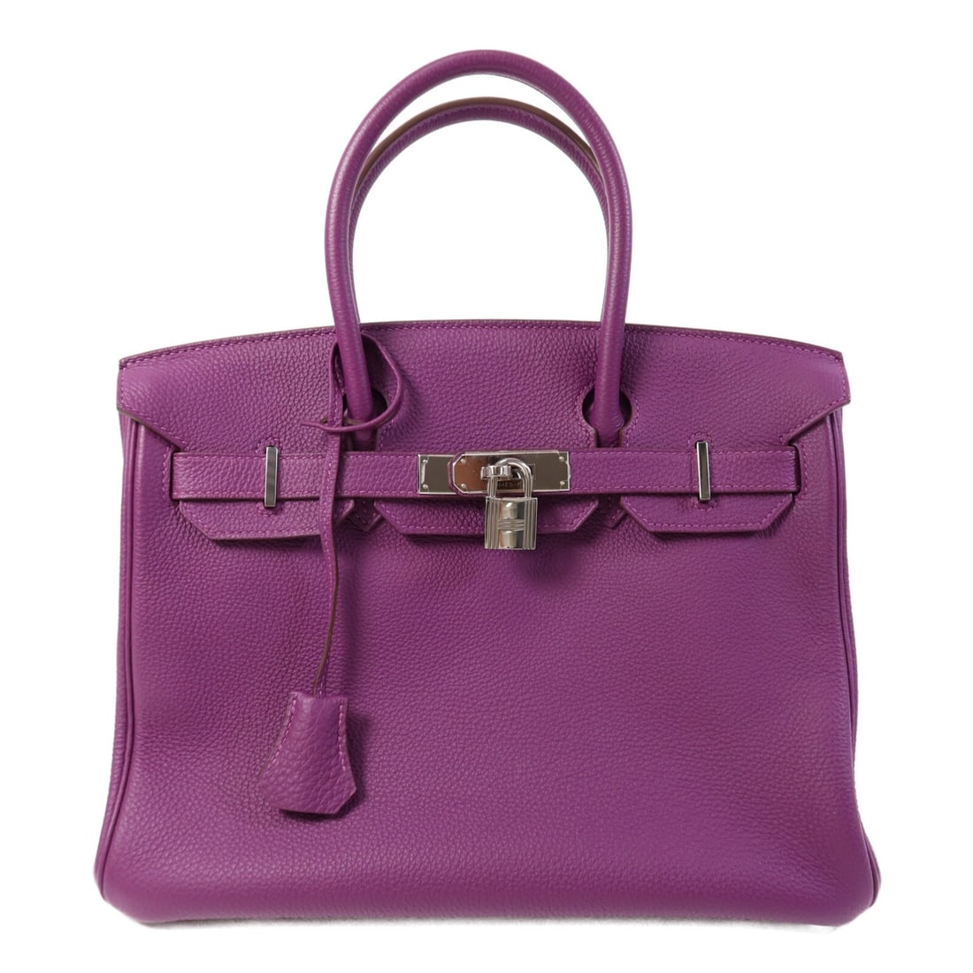 Birkin 30 Togo Leather Shoulder Bag with Palladium Hardware by Hermes: Birkin 30 Togo Leather Shoulder Bag with Palladium Hardware by Hermes This Hermes Birkin 30 handbag features an elegant design crafted from PVC coated canvas in a striking pink color. With its structu