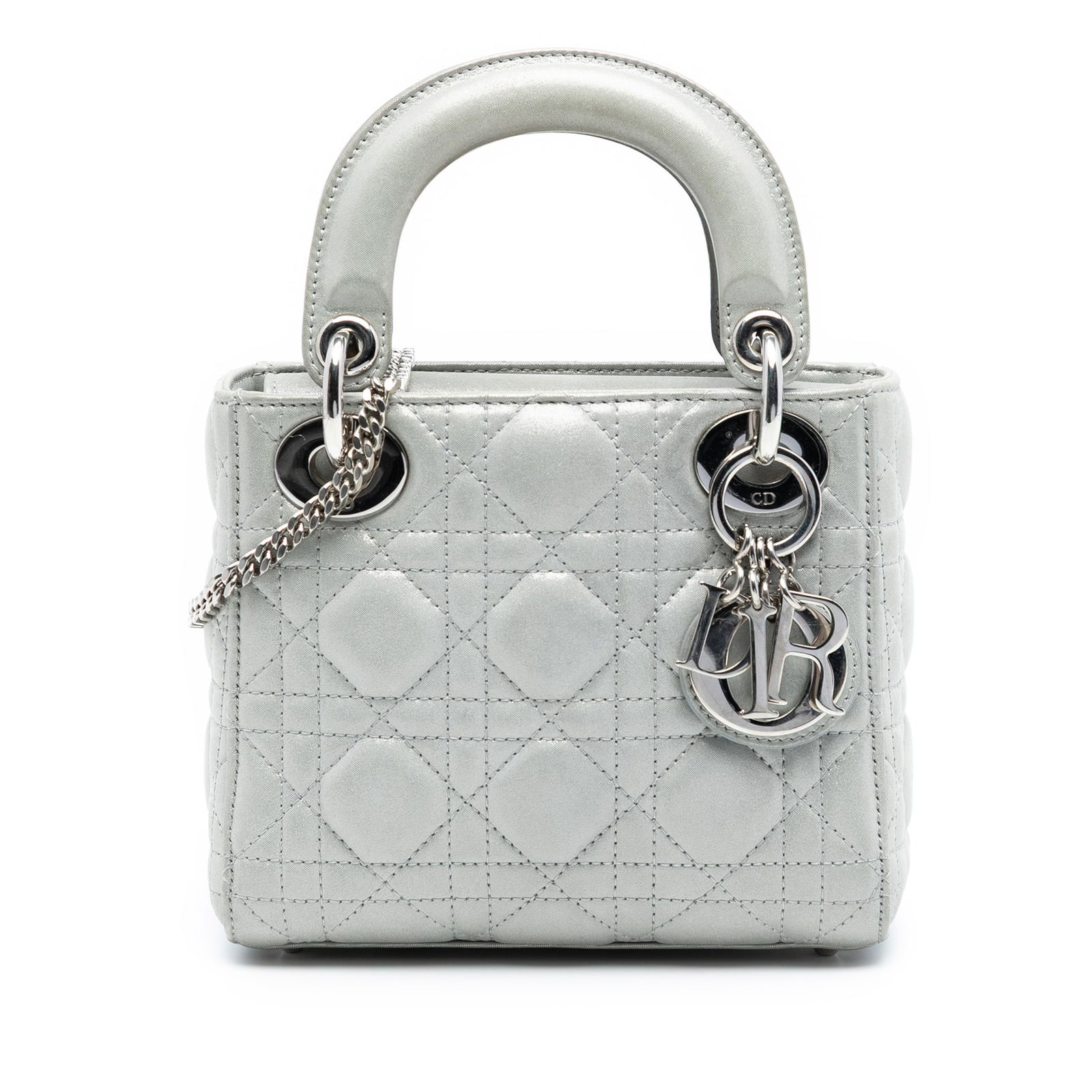 Dior Lady Dior Mini Silver Iridescent Lambskin Bag With Chain Strap (1 of 7)