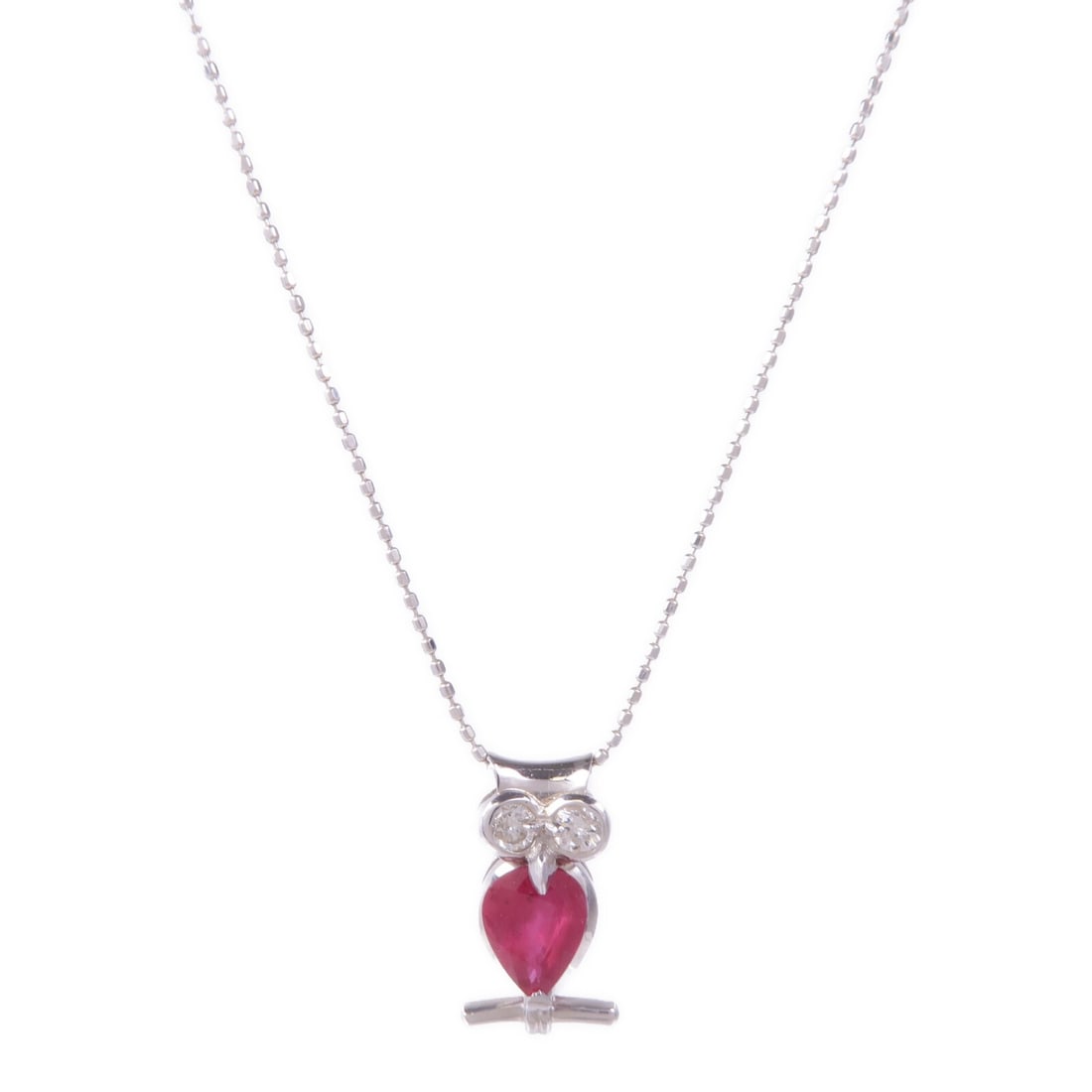JEWELRY Ruby Diamond Necklace in 18K White Gold: JEWELRY Ruby Diamond Necklace in 18K White Gold This exquisite necklace features a stunning ruby set in luxurious 18K white gold (K18WG). The vibrant red color of the ruby beautifully contrasts with t