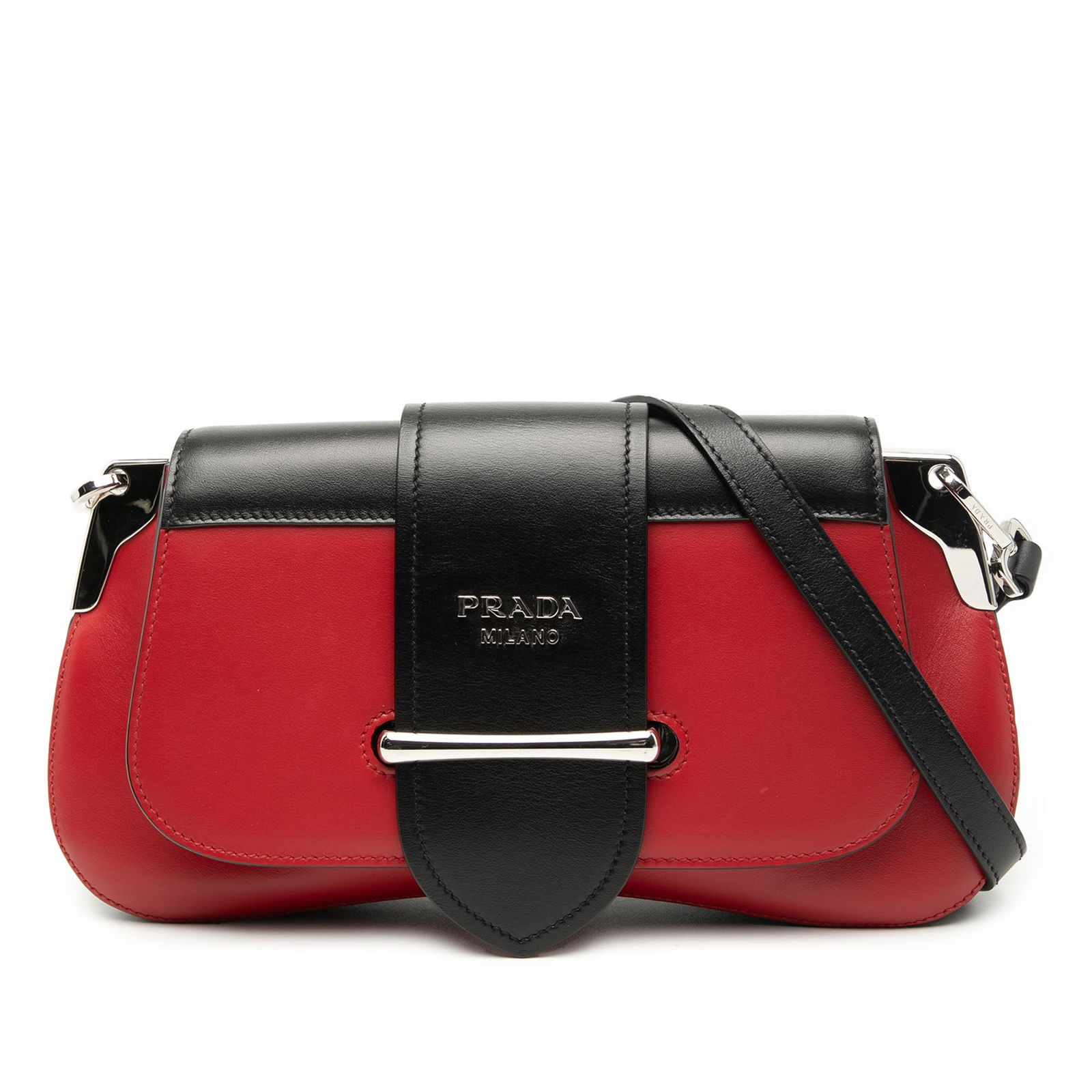 Prada Sidonie Bicolor Leather Satchel with Rolled Handle: Prada Sidonie Bicolor Leather Satchel with Rolled Handle This Prada Bicolor City Calf Sidonie Satchel features a leather body with a rolled leather handle, a front flap with a slip-through closure, an