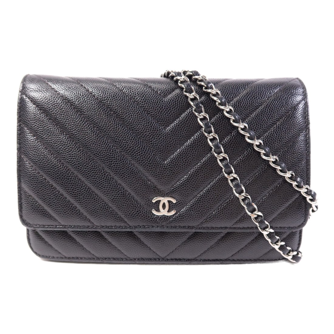 Black Calfskin CHANEL Wallet On Chain Shoulder Bag with Silver Tone Hardware (1 of 14)