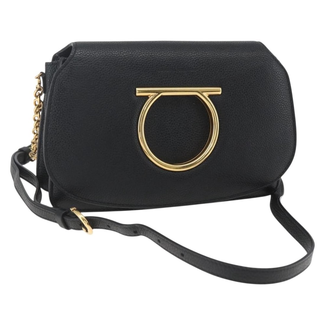 Black Leather Gancini Chain Shoulder Bag by Salvatore Ferragamo with Gold Accents (1 of 18)