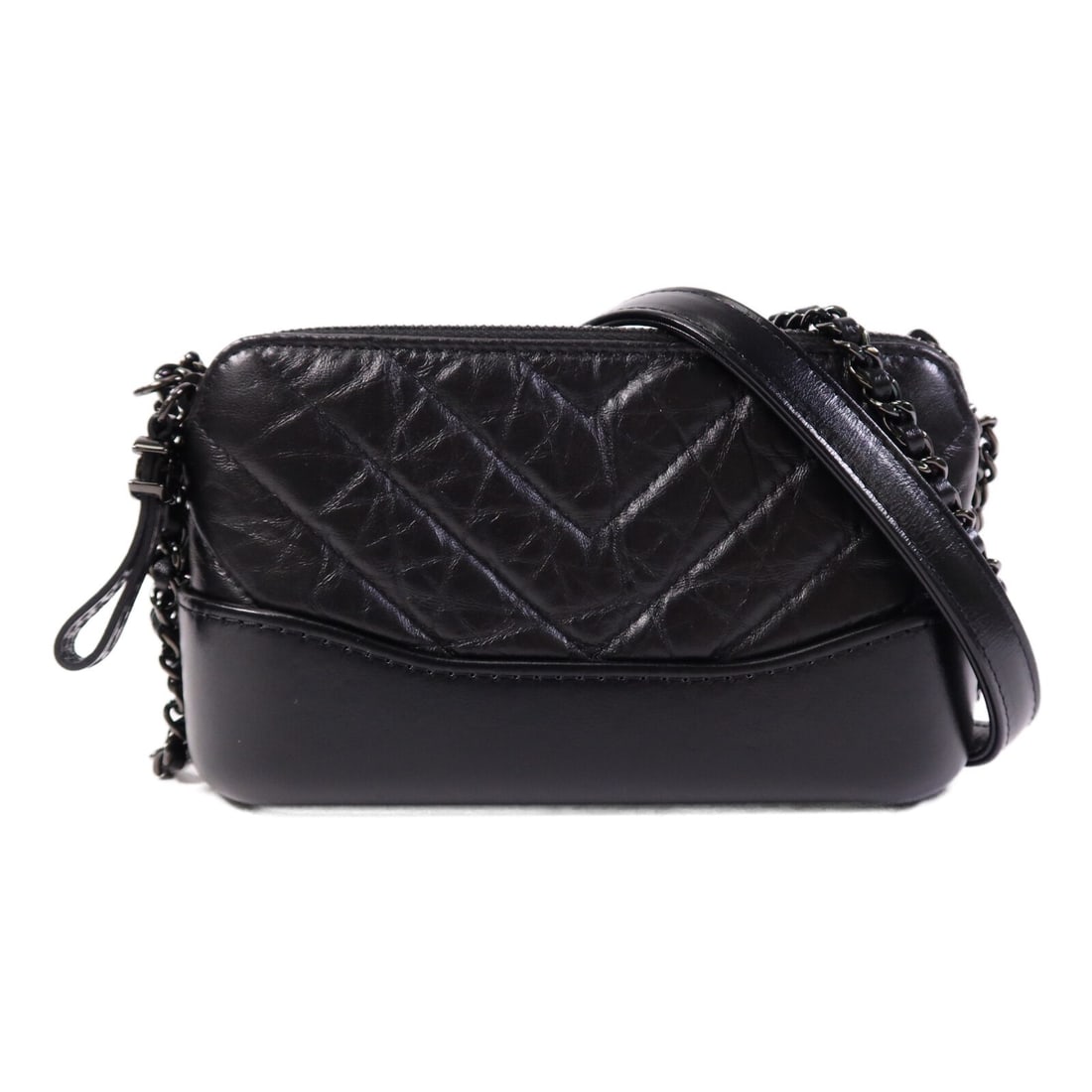 CHANEL Gabrielle Black Lambskin Wallet On Chain Shoulder Bag: CHANEL Gabrielle Black Lambskin Wallet On Chain Shoulder Bag This CHANEL CC Gabrielle Wallet On Chain shoulder bag features luxurious black lambskin leather and a compact, elegant design. Made in Fran