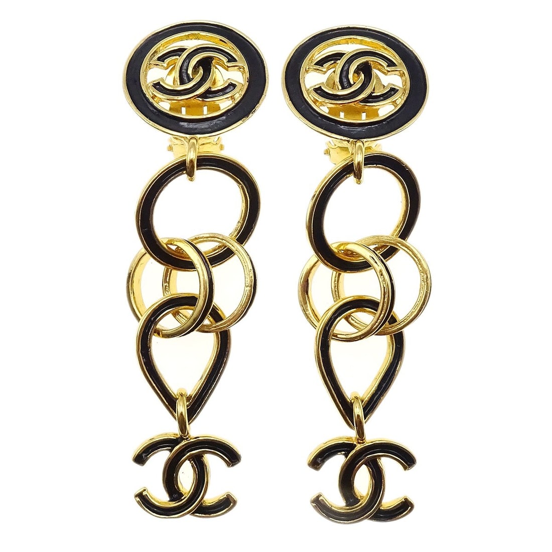 Chanel 95P Gold Dangle Clip-On Earrings Elegant Accessory (1 of 5)