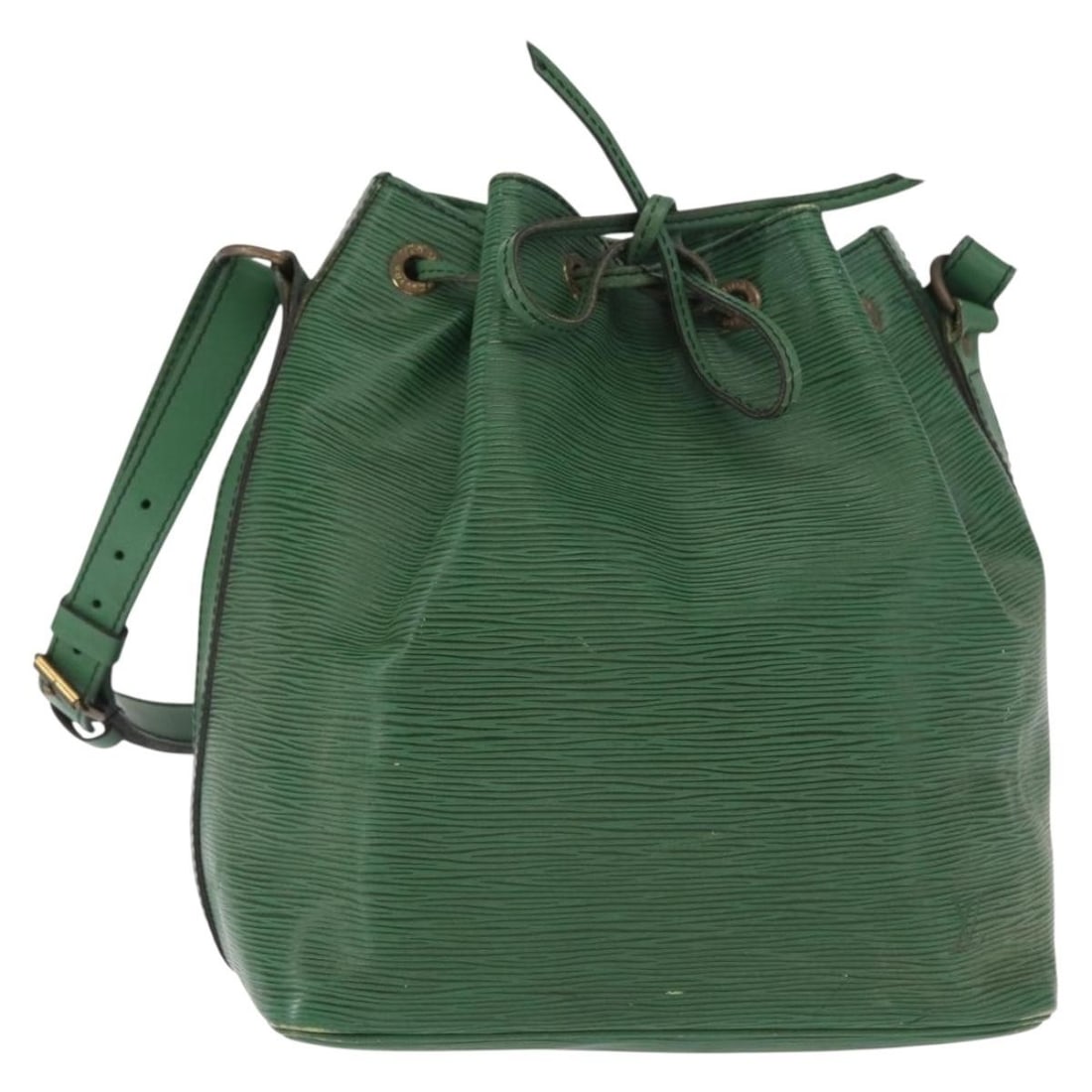 Petit Noe Green Epi Leather Shoulder Bag by Louis Vuitton: Petit Noe Green Epi Leather Shoulder Bag by Louis Vuitton This Louis Vuitton Petit Noe handbag is crafted from green Epi leather and is designed for women. It features a drawstring closure and an adju
