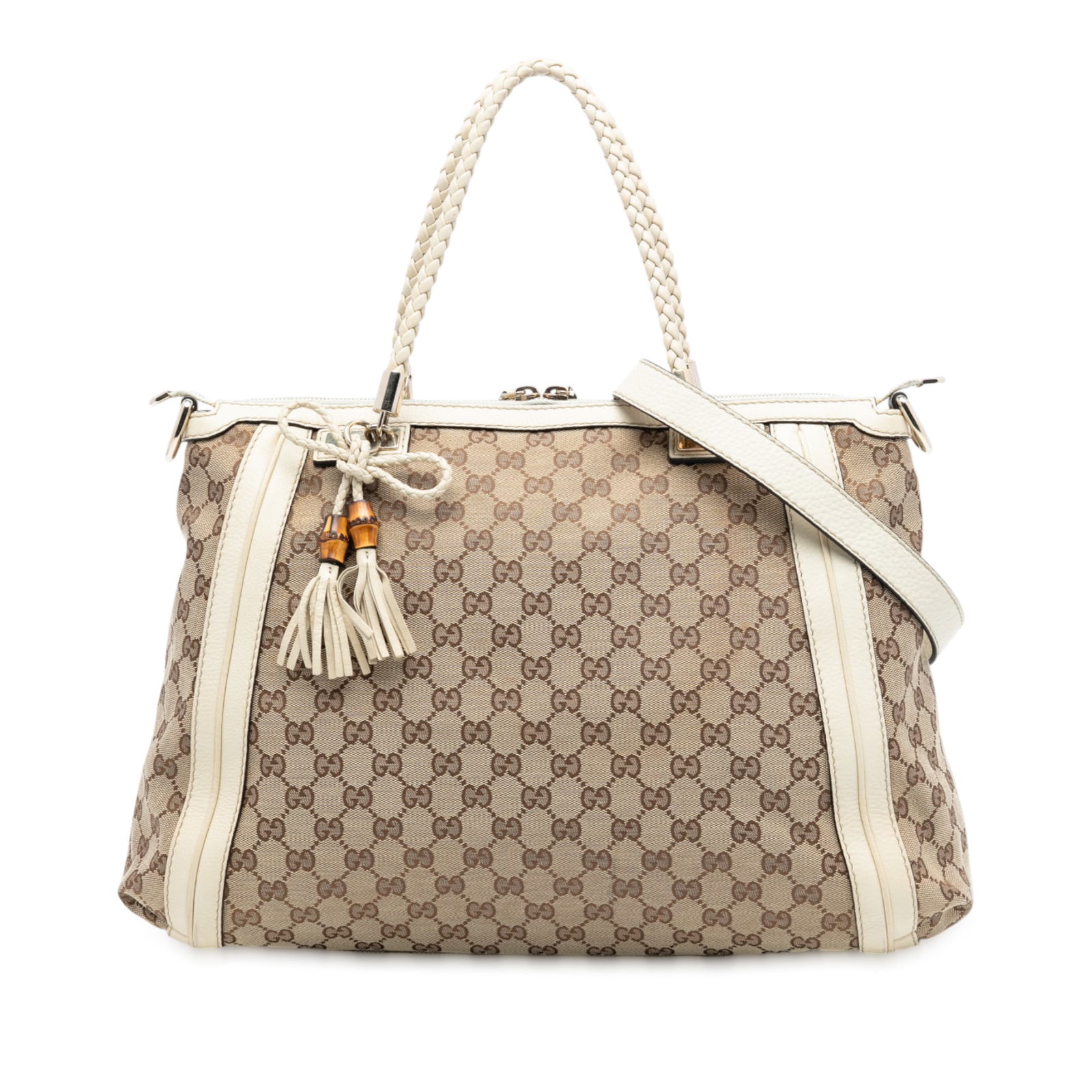 Gucci Bella Satchel Large GG Canvas with Braided Leather Handles (1 of 7)