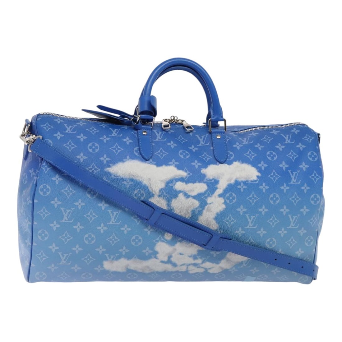 Louis Vuitton Limited Edition Blue Monogram Clouds Keepall Bandouliere 50cm: Louis Vuitton Limited Edition Blue Monogram Clouds Keepall Bandouliere 50cm Louis Vuitton Keepall Bandouliere is a unisex bag crafted from blue canvas featuring the iconic Monogram Clouds design. It o