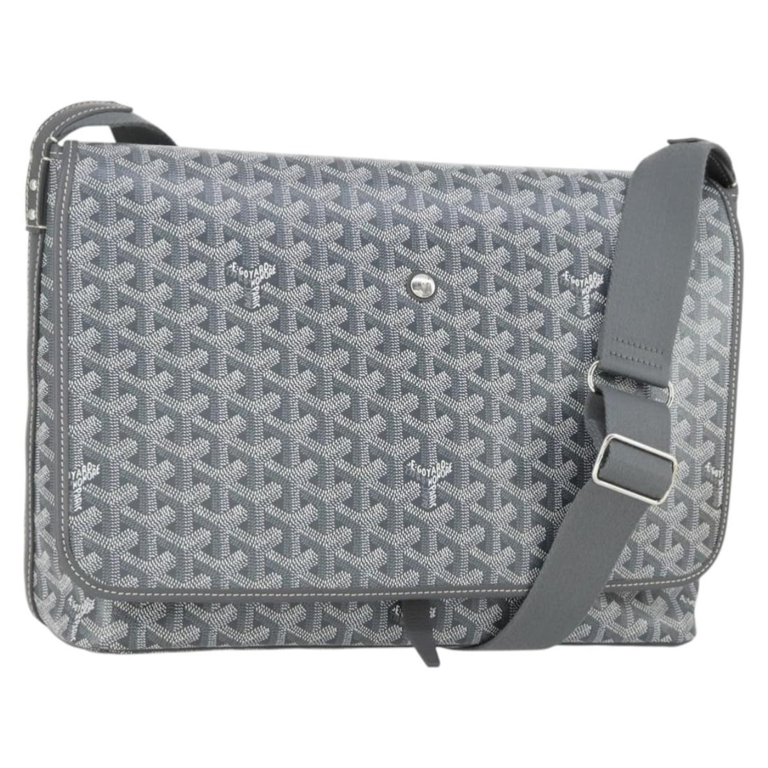 Goyard Capecian MM Gray PVC Leather Shoulder Bag With Dust Bag: Goyard Capecian MM Gray PVC Leather Shoulder Bag With Dust Bag This Goyard Capecian MM shoulder bag features a signature herringbone design in gray and silver with a PVC leather exterior. The bag offe