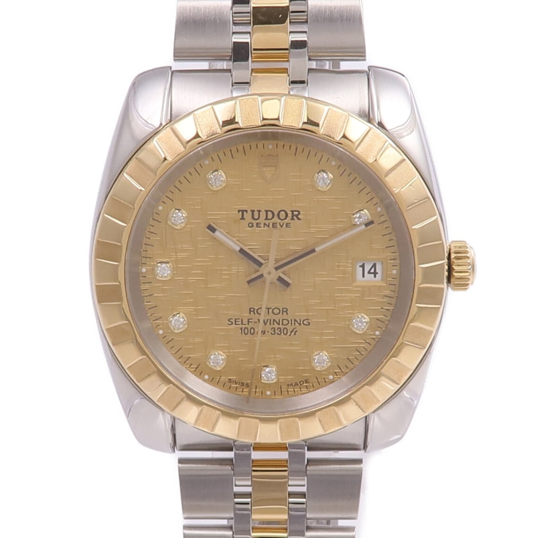 TUDOR Classic 21013 Wristwatch Automatic 18K Yellow Gold and Stainless Steel Diamond: TUDOR Classic 21013 Wristwatch Automatic 18K Yellow Gold and Stainless Steel Diamond This TUDOR Classic 21013 wristwatch features an 18K yellow gold and stainless steel case and band, complemented by