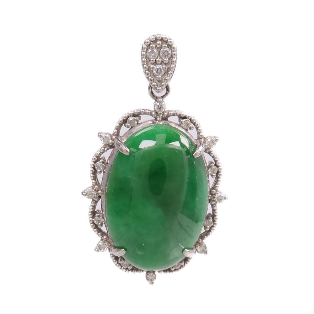 Jade and Diamond Pendant in Pt900 Platinum Green Accent (1 of 6)