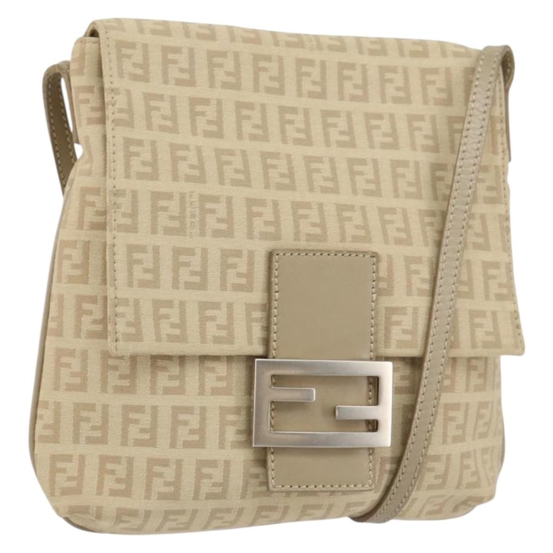 Fendi Zucchino Canvas Vintage Flap Shoulder Bag Beige (1 of 18)