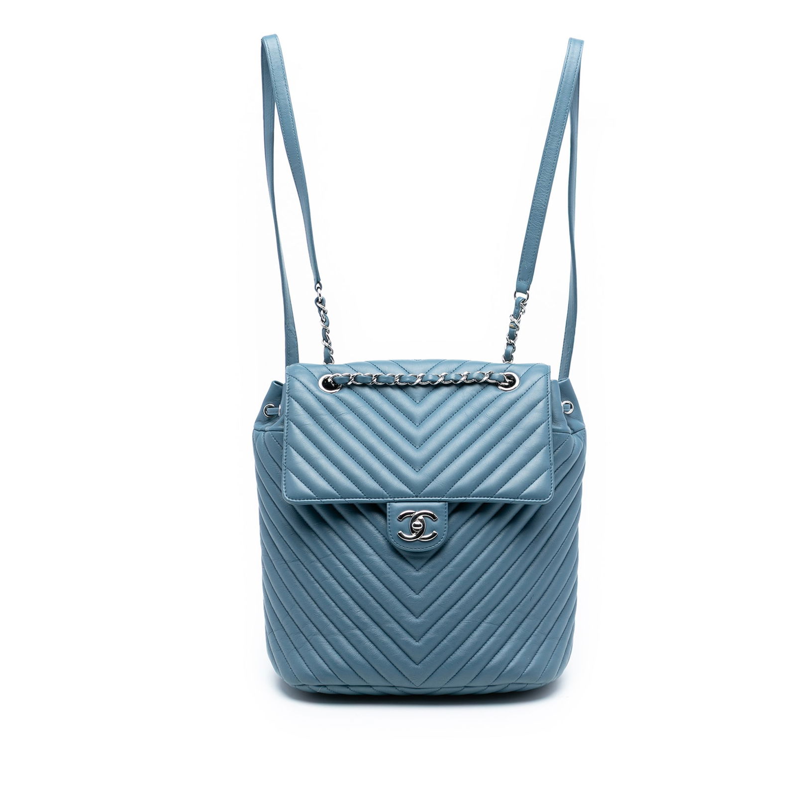 Chanel Urban Spirit Chevron Quilted Lambskin Leather Blue Backpack (1 of 7)