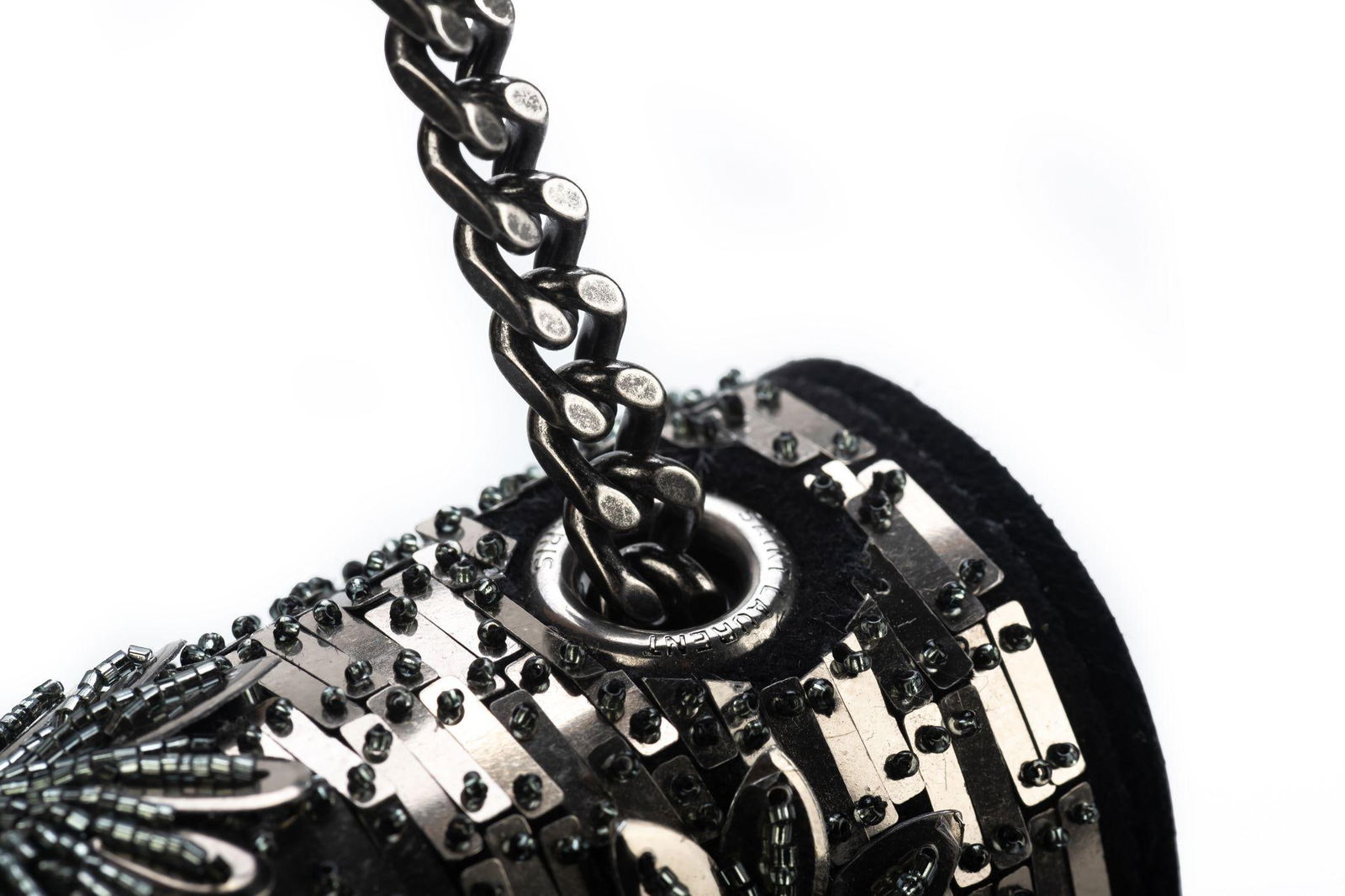 Yves Saint Laurent Black Suede Beaded Crossbody Bag - 11