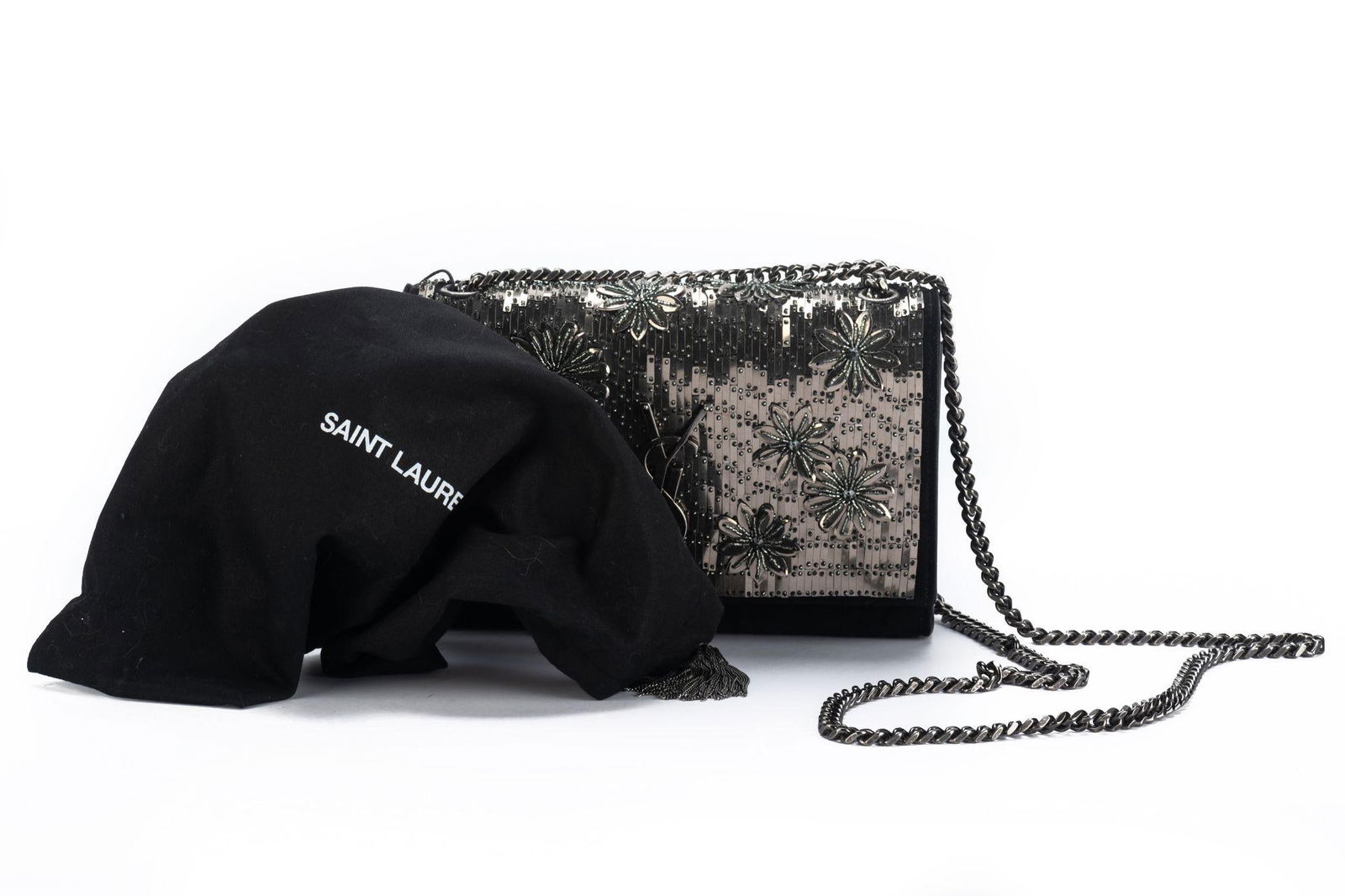 Yves Saint Laurent Black Suede Beaded Crossbody Bag - 16