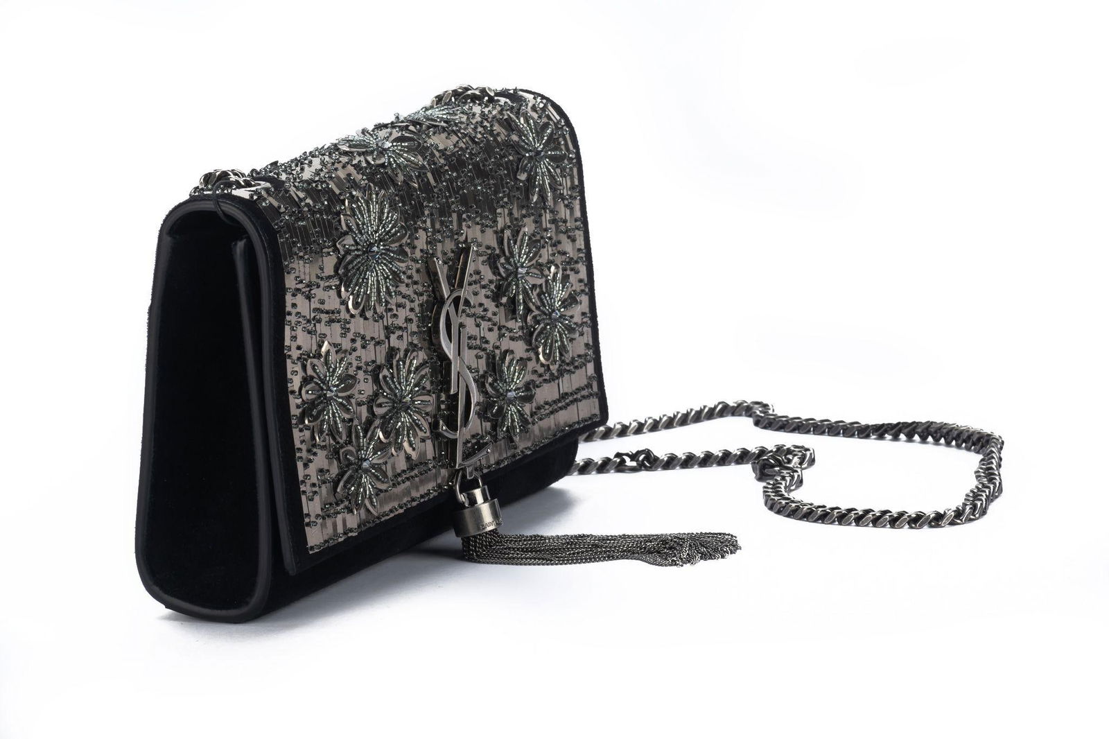 Yves Saint Laurent Black Suede Beaded Crossbody Bag - 2