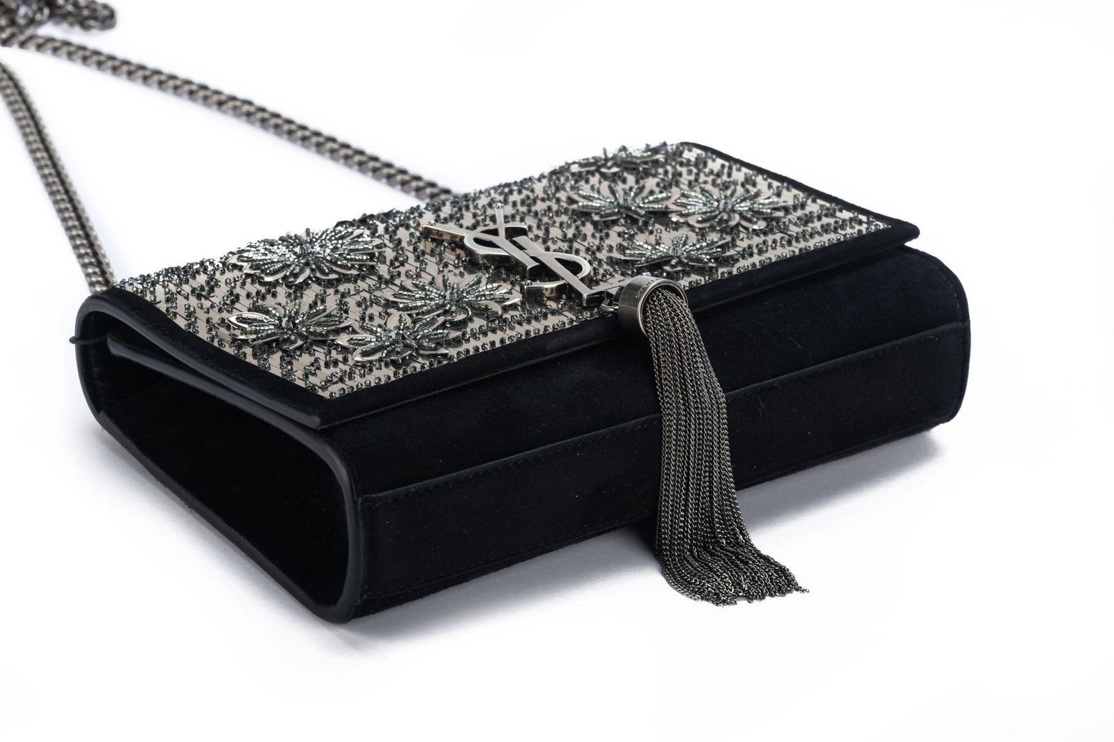 Yves Saint Laurent Black Suede Beaded Crossbody Bag - 5