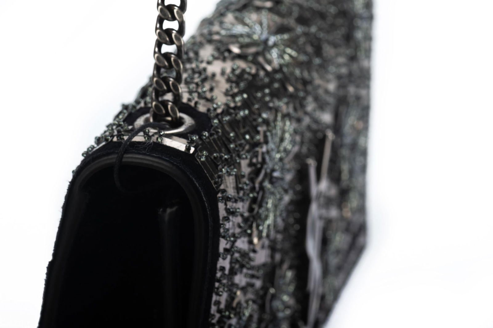 Yves Saint Laurent Black Suede Beaded Crossbody Bag - 7