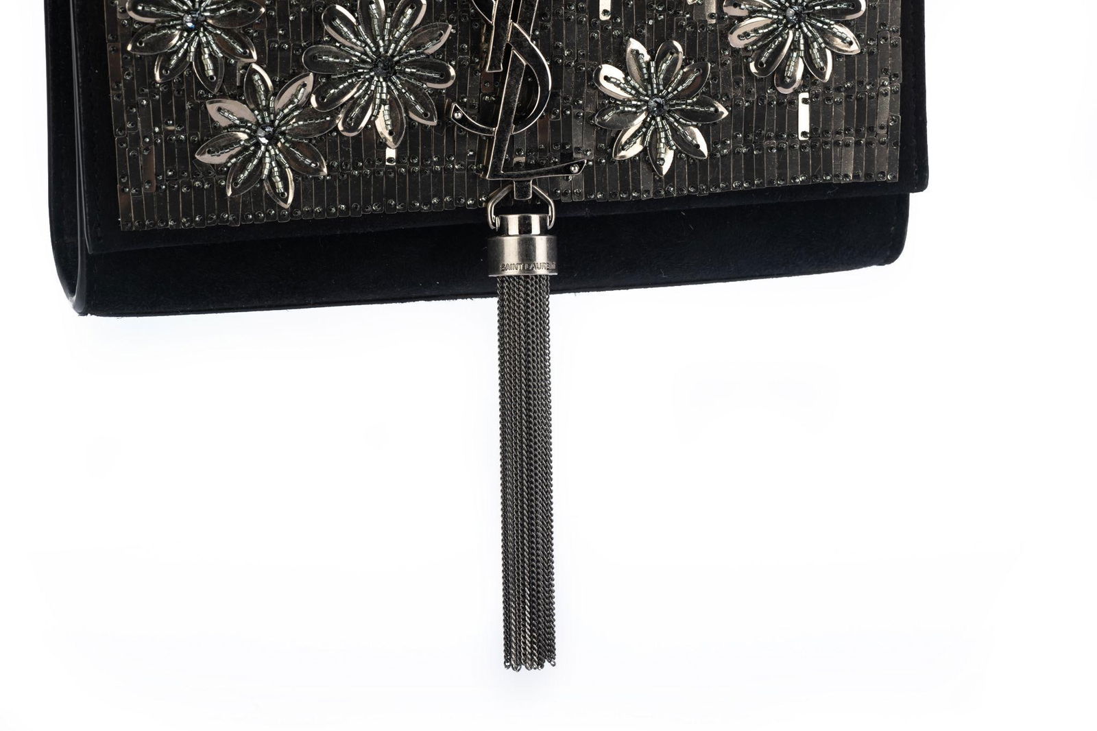 Yves Saint Laurent Black Suede Beaded Crossbody Bag - 8