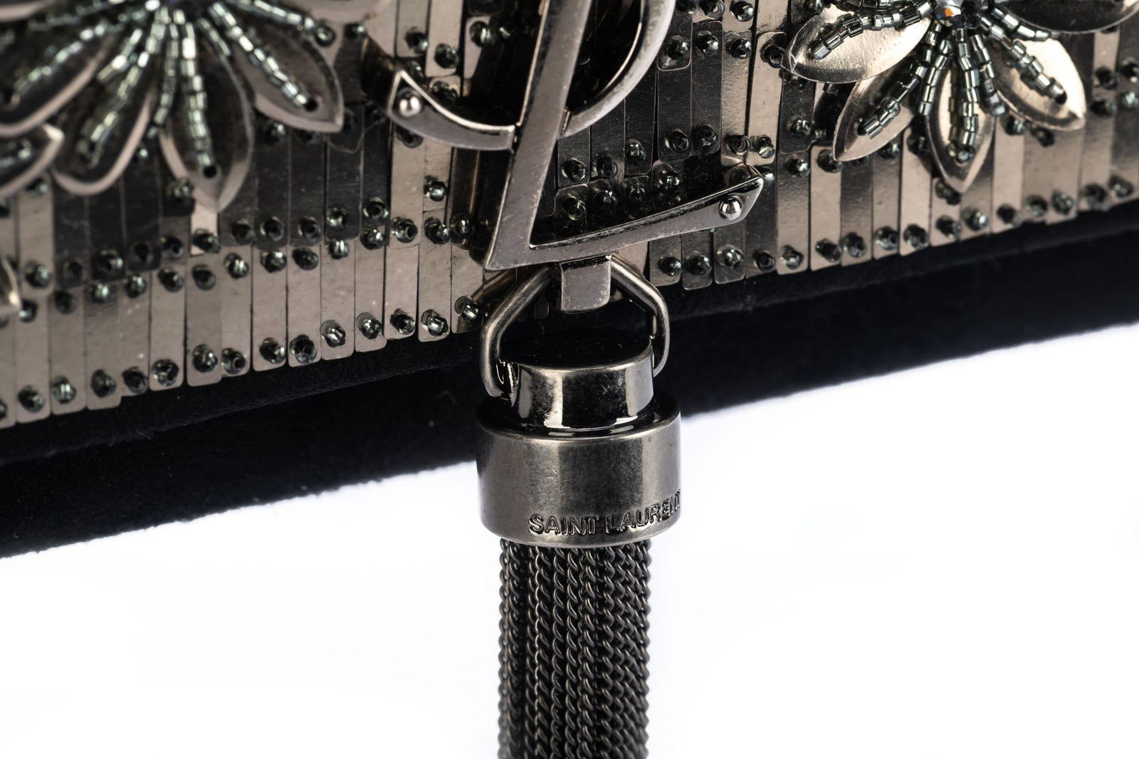 Yves Saint Laurent Black Suede Beaded Crossbody Bag - 9