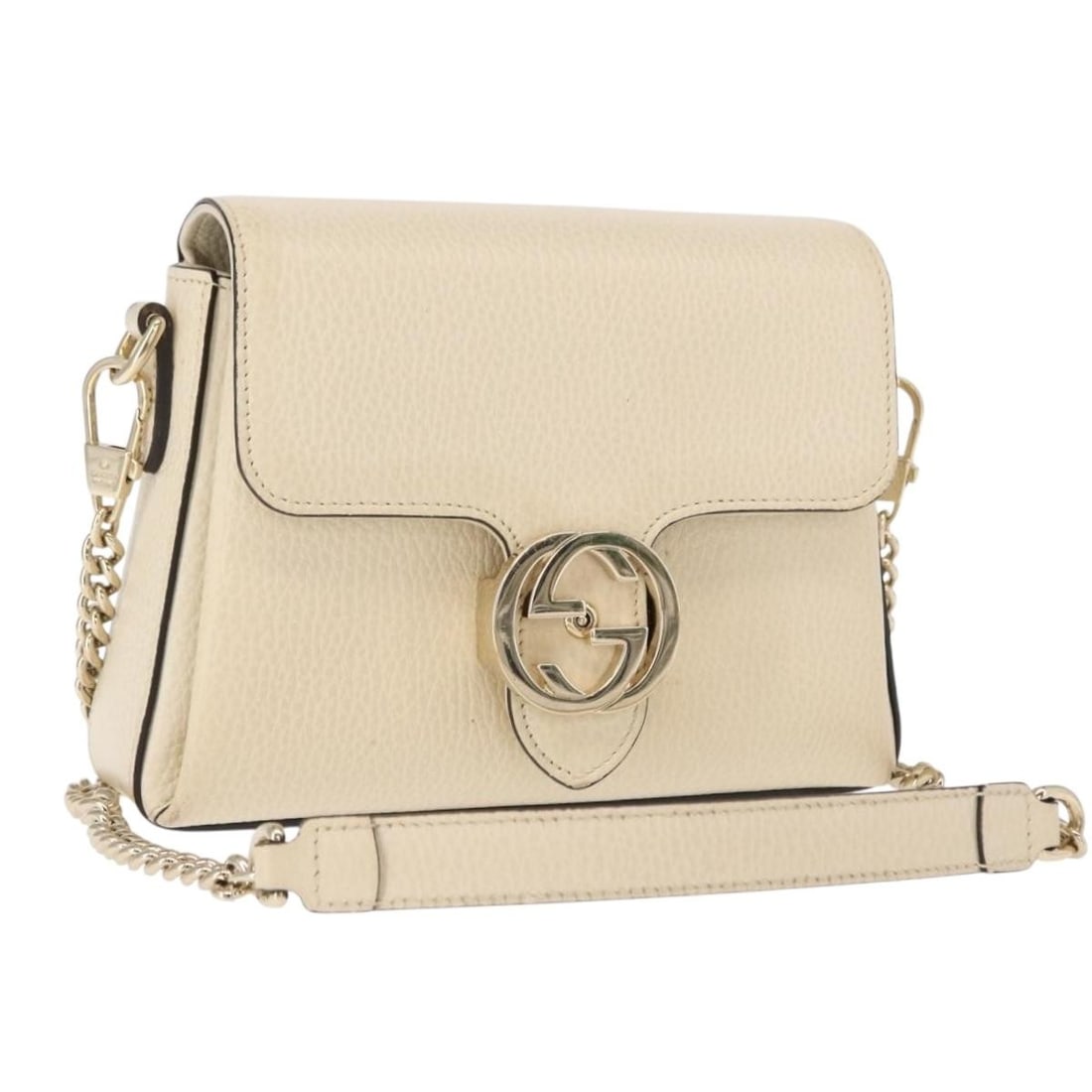 GUCCI 607720 Beige Gold Leather Shoulder Bag with Dust Bag: GUCCI 607720 Beige Gold Leather Shoulder Bag with Dust Bag This authentic GUCCI Chain Shoulder Bag is a stylish accessory crafted from premium leather in a chic beige and gold color combination. With