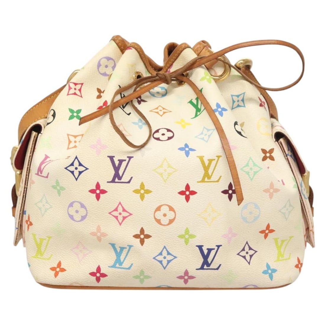 Louis Vuitton Multicolor Canvas Petit Noe Womens Handbag: Louis Vuitton Multicolor Canvas Petit Noe Womens Handbag Louis Vuitton Petit Noe handbag in the multicolor monogram pattern on white canvas, designed for women. The bag measures 26cm x 27cm x 18cm and