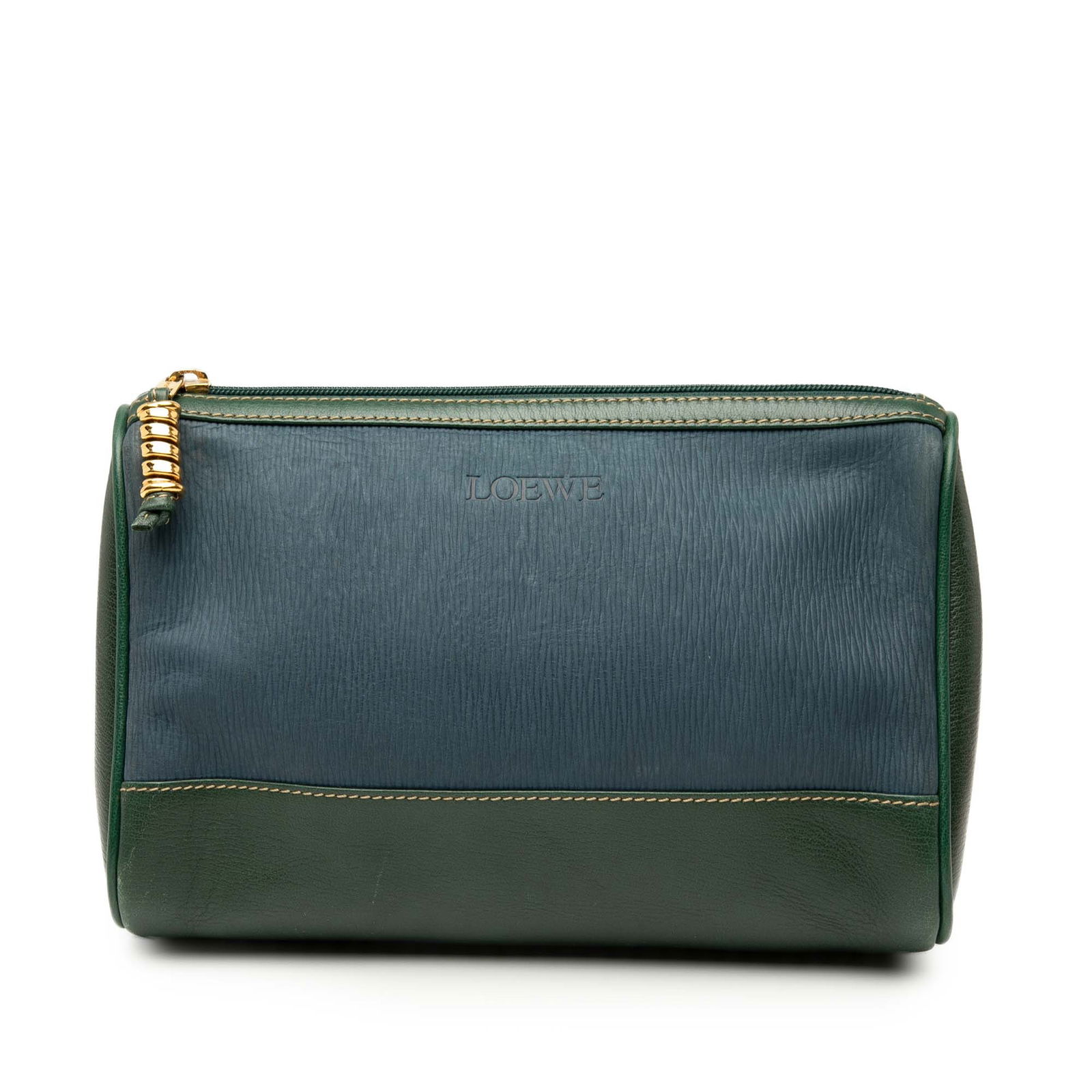 LOEWE Leather Velazquez Pouch Blue Made in Spain: LOEWE Leather Velazquez Pouch Blue Made in Spain Introducing the LOEWE Leather Velazquez Pouch, a stylish accessory crafted from high-quality leather. This pouch features a secure top zip closure and
