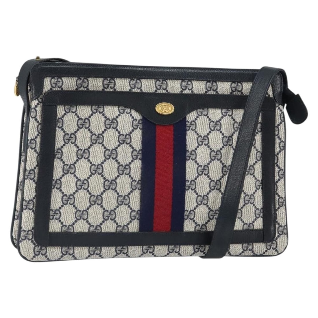 Navy and Red GG Supreme Sherry Line Shoulder Bag by Gucci 14 02 013: Navy and Red GG Supreme Sherry Line Shoulder Bag by Gucci 14 02 013 This is a Gucci GG Supreme Sherry Line shoulder bag crafted from navy and red PVC leather and GG canvas. The bag features an adjusta