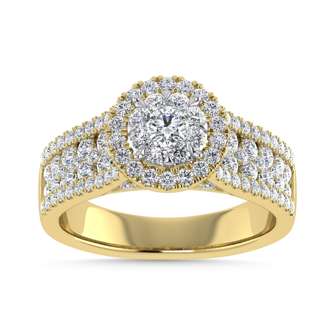 Diamond 1 1/4 Ct.Tw. Engagement Ring in 14K Yellow Gold: Diamond 1 1/4 Ct.Tw. Engagement Ring in 14K Yellow Gold 14k Yellow Gold Stone Color: G-h Stone Clarity: Si2 Each ring is presented in standard size 6.5. Complimentary resizing is available between siz