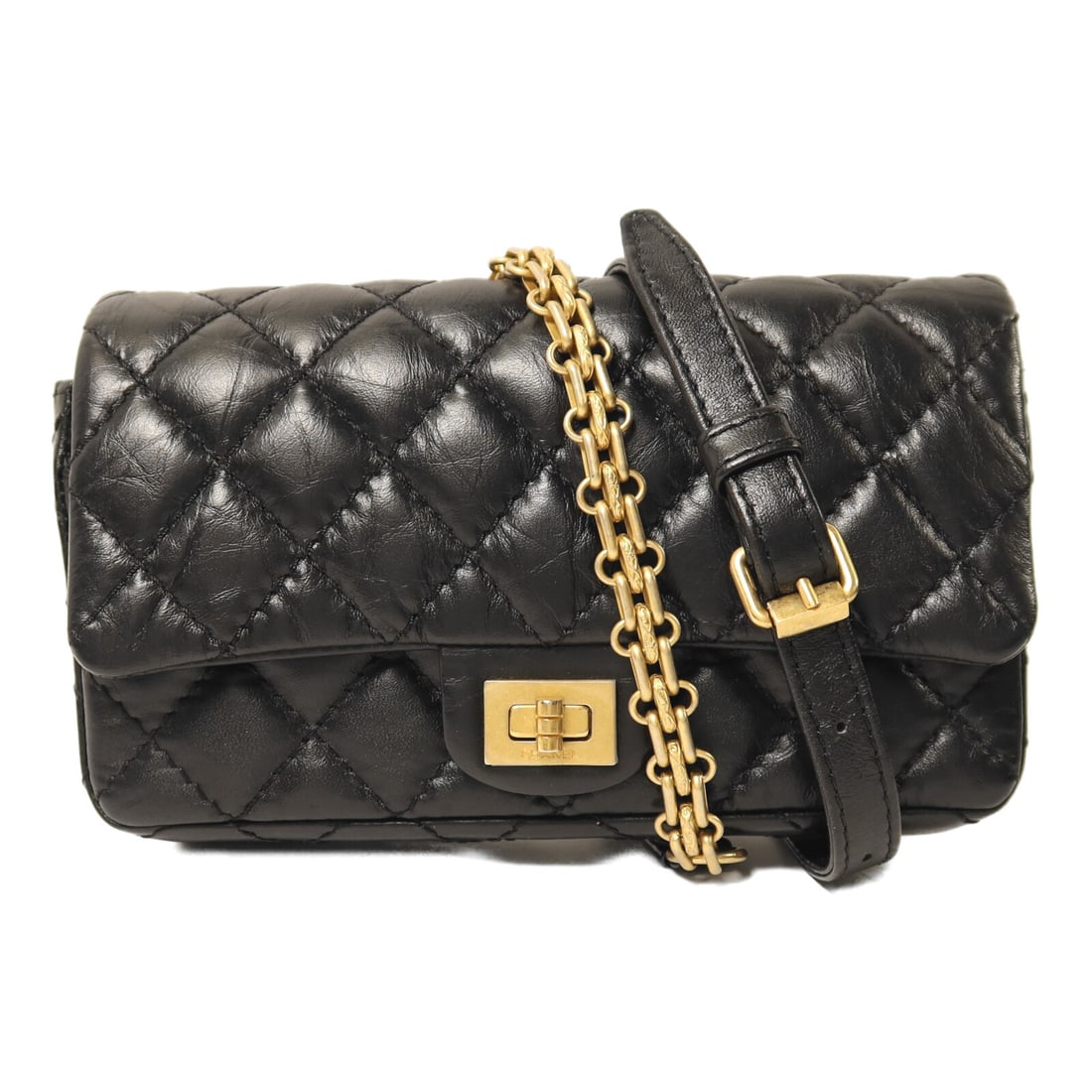Black Calfskin CHANEL Shoulder Bag with CC Logo and Gold Hardware: Black Calfskin CHANEL Shoulder Bag with CC Logo and Gold Hardware This CHANEL CC shoulder bag is crafted from black calfskin leather and features a chain strap. The bag offers a compact design with a