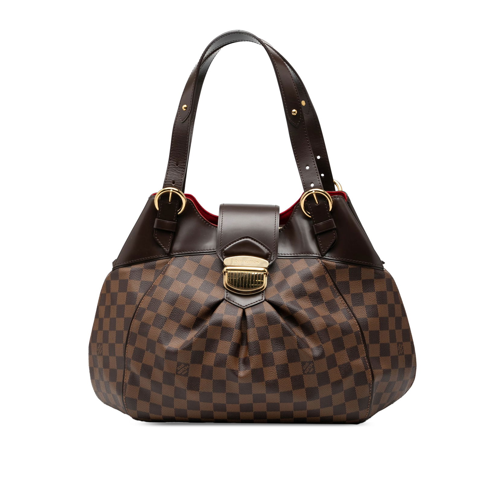 Damier Ebene Sistina GM Brown Canvas Tote with Leather Trim: Damier Ebene Sistina GM Brown Canvas Tote with Leather Trim The Louis Vuitton Damier Ebene Sistina GM is a spacious handbag crafted from the signature damier ebene canvas with leather trim. It feature