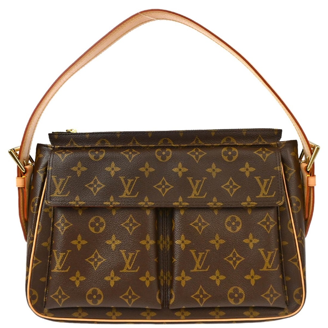 Louis Vuitton Monogram Viva Cite GM Handbag M51163 Brown Alcantara Lining: Louis Vuitton Monogram Viva Cite GM Handbag M51163 Brown Alcantara Lining This Louis Vuitton Monogram Viva Cite GM Handbag (M51163) is crafted from premium monogram canvas leather, featuring a stylish