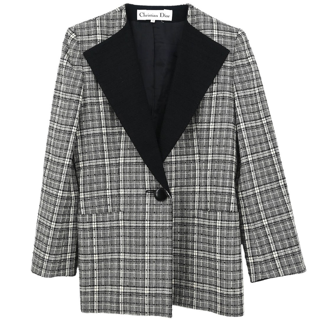 Christian Dior Gray Collarless Jacket 81% Wool 19% Silk: Christian Dior Gray Collarless Jacket 81% Wool 19% Silk Elevate your casual wardrobe with this stunning Christian Dior Single Breasted Collarless Jacket in a sophisticated gray hue. Crafted from a lux