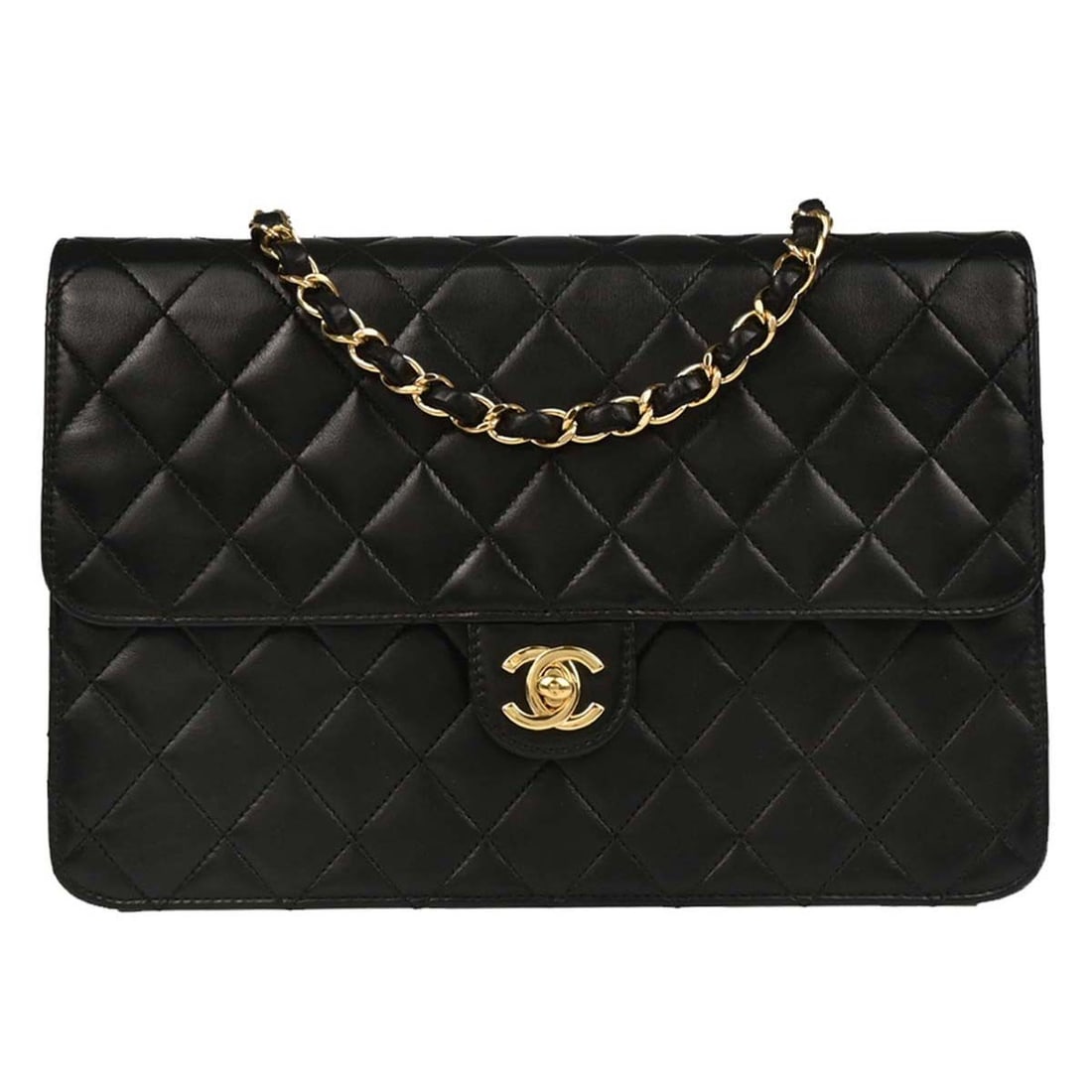 Chanel Classic Black Lambskin Medium Half Flap Shoulder Bag: Chanel Classic Black Lambskin Medium Half Flap Shoulder Bag This Chanel Black Lambskin Turnlock Medium Half Flap Shoulder Bag is a timeless addition to any wardrobe. Crafted from luxurious lambskin le