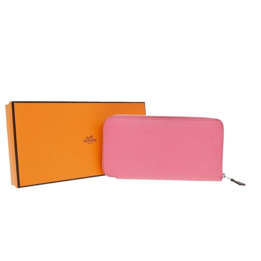 Pink Calfskin Azap Zip Around Wallet by Hermes 20cm by 10cm: Pink Calfskin Azap Zip Around Wallet by Hermes 20cm by 10cm This Hermes Azap Zip Around Wallet is crafted from pink calfskin leather, designed for women. It features a zip-around closure and includes