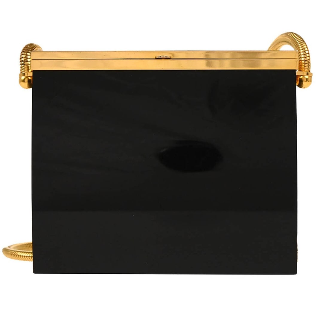 Chanel 97P Black Acrylic Lucite Minaudiere Box Shoulder Bag: Chanel 97P Black Acrylic Lucite Minaudiere Box Shoulder Bag Elevate your style with this Chanel Black Acrylic Runway Lucite Minaudiere Box Shoulder Bag from the 97P collection. This chic accessory fea