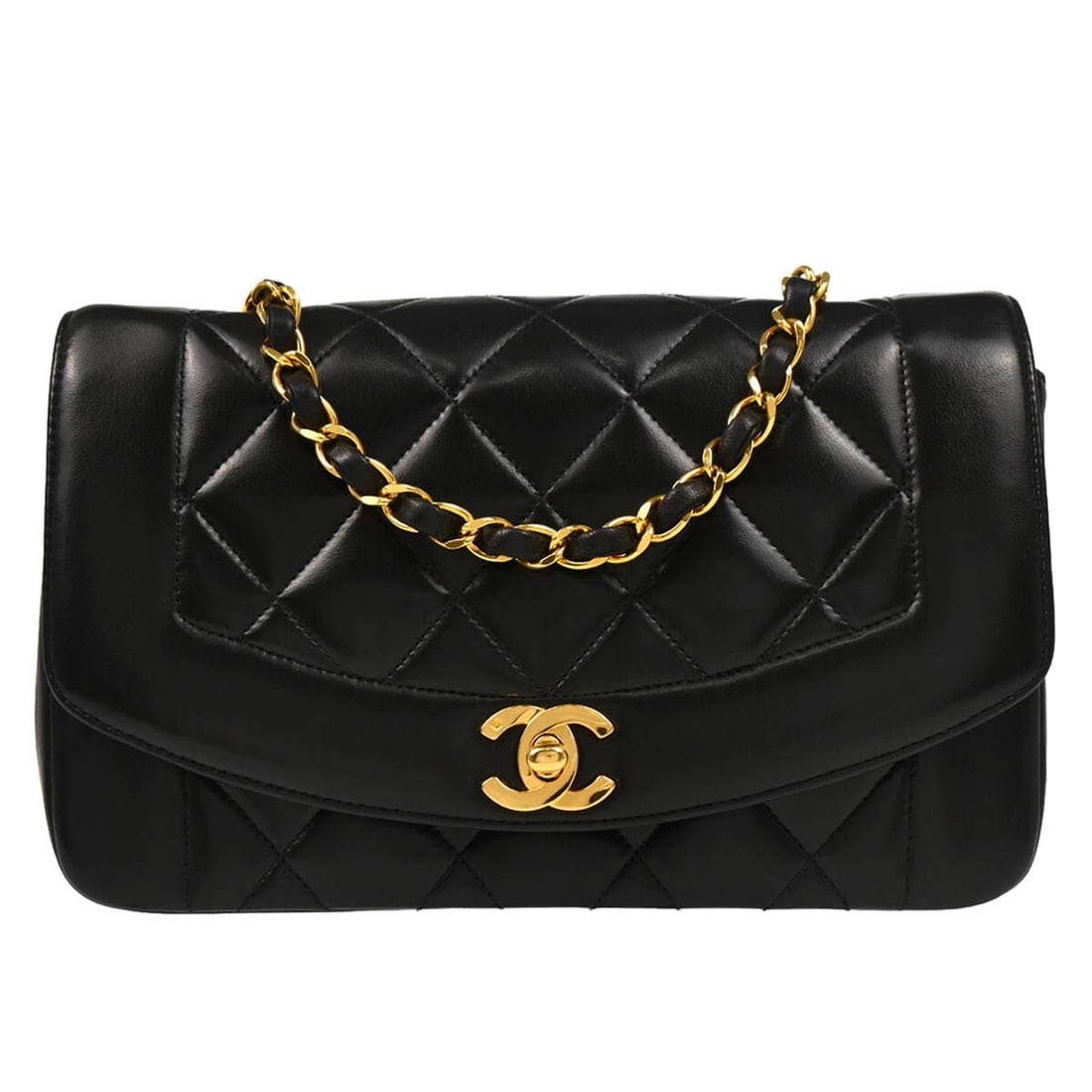 Chanel Black Lambskin Diana Shoulder Bag Small Matelasse Crossbody: Chanel Black Lambskin Diana Shoulder Bag Small Matelasse Crossbody Discover the elegance of the Chanel Black Lambskin Small Diana Shoulder Bag, a sophisticated accessory perfect for casual occasions.